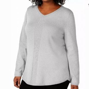 💕 NWT Karen Scott Gray Cable Knit Center Sweater OX